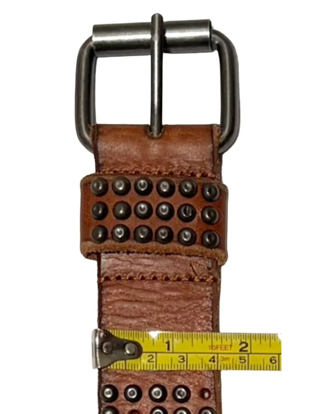 Amsterdam Cowboys Full Grain Leather Studded Boho Belt Caramel Size 85 Wide